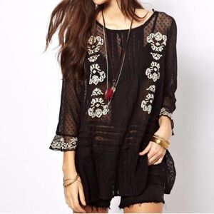 Free People Jocelyn Black Lace Embroidered Tunic